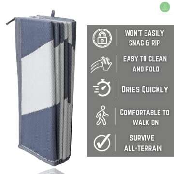 Glamplife Recycled Waterproof RV Rug | XL Outdoor Rug for Camping | Portable Outdoor Area Rug | 8x16 Outdoor Rug for Patio Clearance | Navy Blue and White