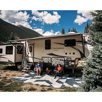 Glamplife Recycled Waterproof RV Rug | XL Outdoor Rug for Camping | Portable Outdoor Area Rug | 8x16 Outdoor Rug for Patio Clearance | Navy Blue and White