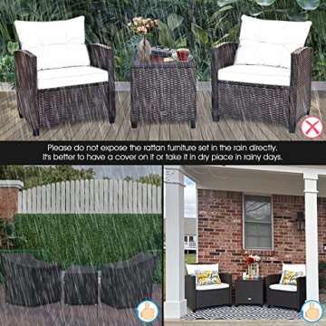 Tangkula 3 Pieces Patio Furniture Set, PE Rattan Wicker 3 Pcs Outdoor Sofa Set w/Washable Cushion and Tempered Glass Tabletop, Conversation Furniture for Garden Poolside Balcony (Red)