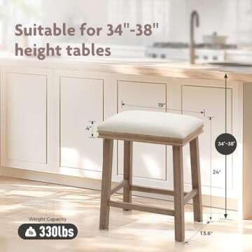 ALPHA HOME 24" Bar Stools Set of 2, Solid Wood Kitchen Stools with PU Leather Cushion Counter Height...