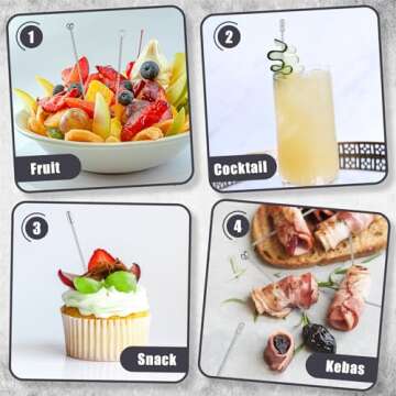 Cocktail Picks 16Pcs Reusable Stainless Steel Drink Sticks with Storage Cup