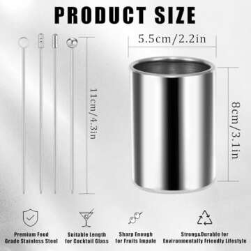 Cocktail Picks 16Pcs Stainless Steel Drink Sticks