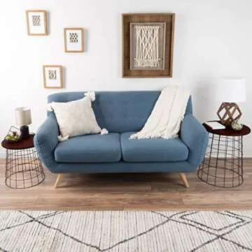 End Tables Set of 2 - Nesting Tables with Removable Wood Tops and Metal Basket Bases for Blanket Storage - Round Side Furniture for Living Room, Bedroom, or Home Office by Lavish Home (Cherry/Black)