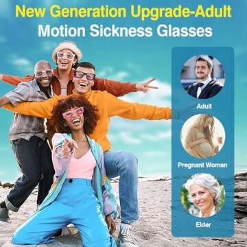 Hion Adult Anti- Motion Sickness Smart Glasses, Ultra-Light Portable Nausea Relief Liquid Glasses, Carsickness Airsickness Seasickness Glasses, Travel/Cruise Essentials