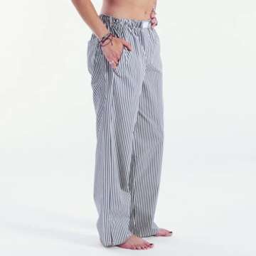 Mxiqqpltky Pajama Pants Women Y2k Striped Elastic High Waist Straight Wide Leg Lounge Pj Pants Soft Pajama Bottoms Sleepwear (Blue, S)