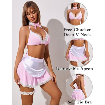 Avidlove Sexy Maid Lingerie Women Roleplay Cosplay Costume Pink