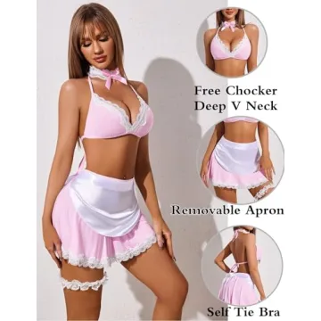 Avidlove Sexy Maid Lingerie Women Roleplay Cosplay Costume Pink