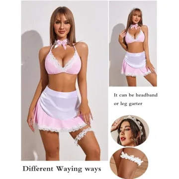 Avidlove Sexy Maid Lingerie Women Roleplay Cosplay Costume Pink