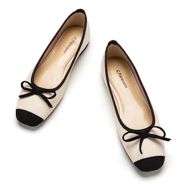 C.Paravano Women's Flats | Square Toe Flats for Women | Slip On Ballet Flats | White Flat Shoes | We...