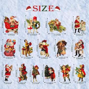 L1rabe Christmas Wooden Hanging Ornaments - 46Pcs Vintage Xmas Victorian Style Banner Santa Claus Child Hanging Decorations, Christmas Party Theme Decoration Anniversary or Christmas for Party Decor
