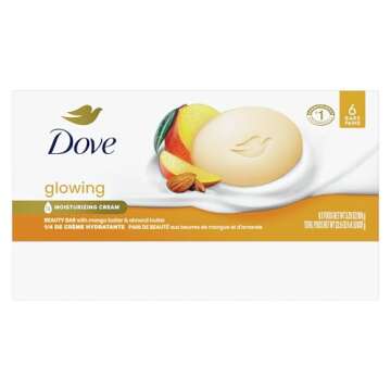 Dove Beauty Bar Soap Glowing Mango & Almond Butters, 6 Bars for Radiant Skin, Illuminates Skin 3.75 ...