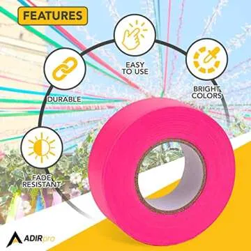 AdirPro 12 Pack Fluorescent Flagging Tape - Multipurpose Neon Marking Tape - Great Visual Labeling & Tagging for Home & Workplace Use (Fluorescent Pink, 150 feet)