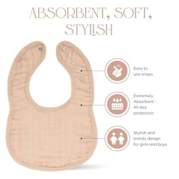 Comfy Cubs Muslin Bibs for Babies, (Pack of 8) - Soft and Highly Absorbent, Feeding, Drool and Teething Bib, Adjustable Snaps - Stylish & Colorful Unisex Designs, Giftable Set - (Blush)