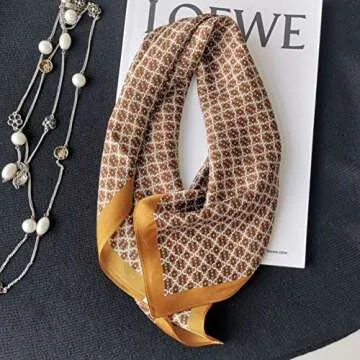 JERLA Women's Men's Small Square Real Mulberry Silk Scarfs Hair scarf head neck face scarf 21" x 21" (Clover coffee)