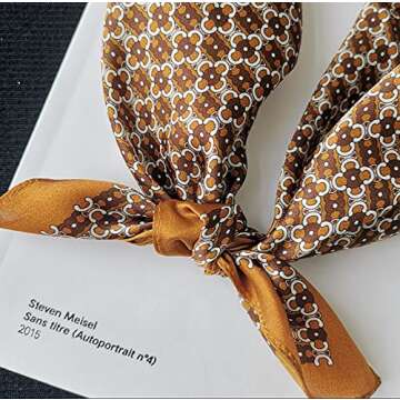 JERLA Women's Men's Small Square Real Mulberry Silk Scarfs Hair scarf head neck face scarf 21" x 21" (Clover coffee)