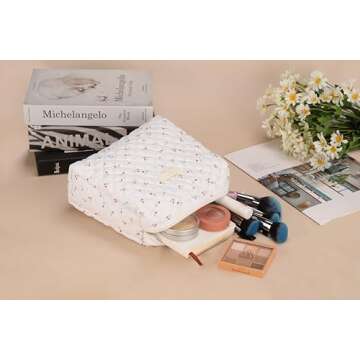 YSONG Makeup Cosmetic Bag,Cotton Large Travel Organizer Toiletry Bag for Women for Toiletries Accessories Brushes