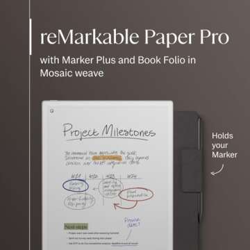 reMarkable Paper Pro Bundle – Mosaic Weave | Includes 11.8” reMarkable Paper Tablet, Marker Plus Pen with Eraser, and a Book Folio Cover in Mosaic Weave – Basalt