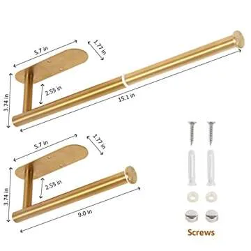 Paper Towel Holder - Under Cabinet Paper Towel Holder, Wall Mounted, Self-Adhesive or Screw, Adjustable Rack, 304 Stainless Steel, Fits Standard-Sized Paper Towel Rolls (Brushed Gold 1 Pack)