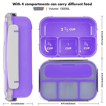 Purple Bento Box 1300ML Leak-Proof Microwave Safe