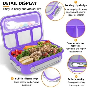 Purple Bento Box 1300ML Leak-Proof Microwave Safe