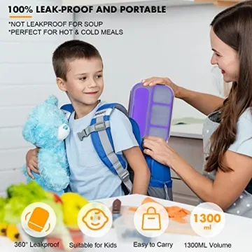 Purple Bento Box 1300ML Leak-Proof Microwave Safe