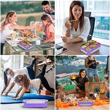 Purple Bento Box 1300ML Leak-Proof Microwave Safe