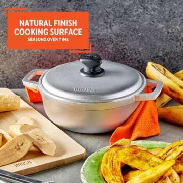 IMUSA 2.6 Quart Traditional Natural Made in Colombia Caldero with Lid for Cooking and Serving, Silver