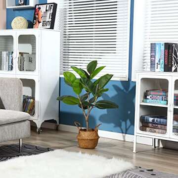 Kazeila Artificial Rubber Tree, 3FT Fake Plastic Ficus Plant, Pre Potted Faux Greenry Plant for Home Decor Office House Living Room Indoor