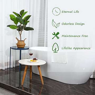 Kazeila Artificial Rubber Tree, 3FT Fake Plastic Ficus Plant, Pre Potted Faux Greenry Plant for Home Decor Office House Living Room Indoor