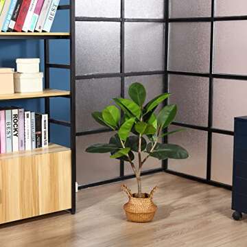 Kazeila Artificial Rubber Tree, 3FT Fake Plastic Ficus Plant, Pre Potted Faux Greenry Plant for Home Decor Office House Living Room Indoor