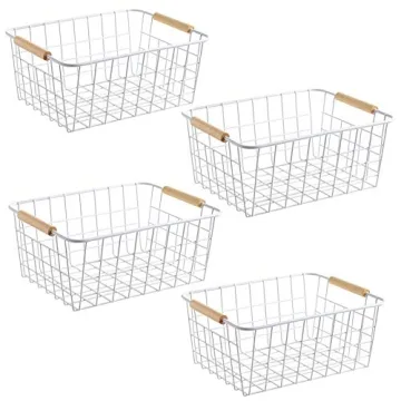 LeleCAT White Wire Baskets with Handles Wire Storage Organizer Baskets For Kitchen, Household Refrig...