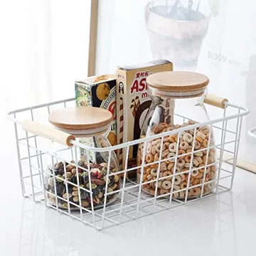 LeleCAT White Wire Baskets with Handles Wire Storage Organizer Baskets For Kitchen, Household Refrigerator for Cabinets, Pantry, Closets, Bedrooms - Set of 4(White)