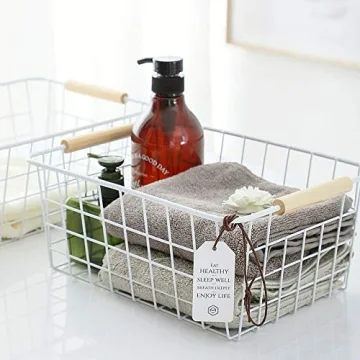 LeleCAT White Wire Baskets with Handles Wire Storage Organizer Baskets For Kitchen, Household Refrigerator for Cabinets, Pantry, Closets, Bedrooms - Set of 4(White)