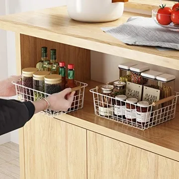 LeleCAT White Wire Baskets with Handles Wire Storage Organizer Baskets For Kitchen, Household Refrigerator for Cabinets, Pantry, Closets, Bedrooms - Set of 4(White)