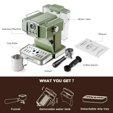 Neretva Espresso Coffee Maker with Milk Frother for Home