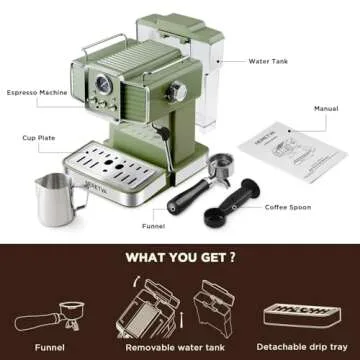 Neretva Espresso Coffee Maker with Milk Frother for Home