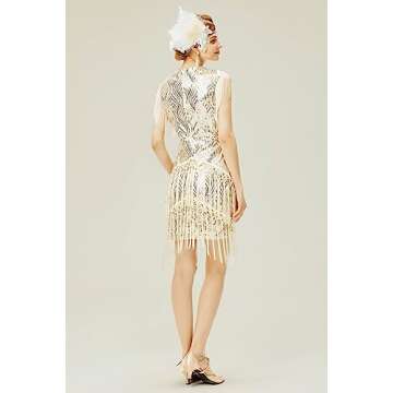BABEYOND 1920s Flapper Dress Long Fringed Gatsby Dress Roaring 20s Sequins Beaded Dress Vintage Art ...