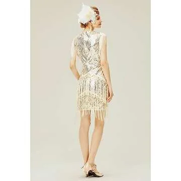BABEYOND 1920s Flapper Dress Long Fringed Gatsby Dress Roaring 20s Sequins Beaded Dress Vintage Art ...
