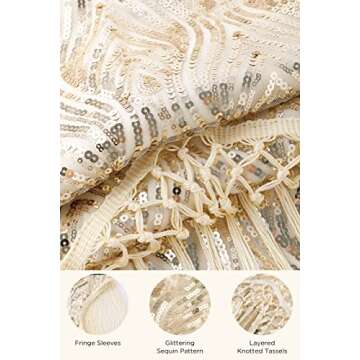 BABEYOND 1920s Flapper Dress Long Fringed Gatsby Dress Roaring 20s Sequins Beaded Dress Vintage Art Deco Dress Beige