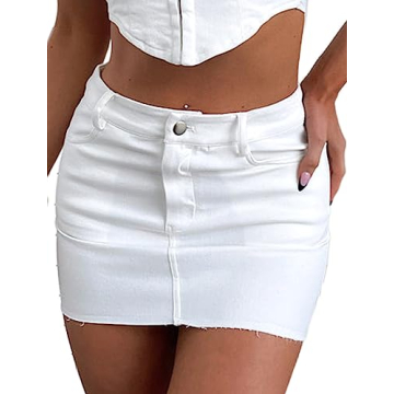 Justalwart Women's White Mini Denim Skirt for Summer