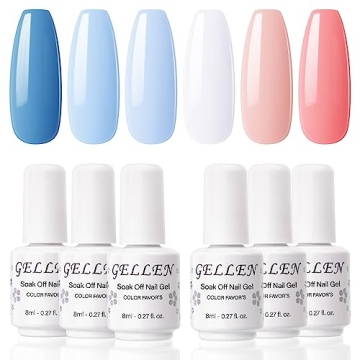 Gellen Gel Nail Polish Set - 6PCS Blue U V Gel Polish Set, White Nail Gel Soak Off Nail Polish Kit D...