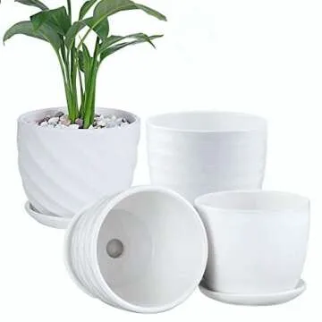 sietpoek Plant Pots - 4.7 Inch Cylinder Ceramic Planters with Connected Saucer, Pots for Succulent a...
