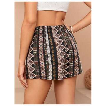 Floerns Women's Summer Tribal Print Elastic Waist Beach Shorts Black Tribal S