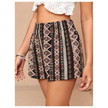 Floerns Women's Summer Tribal Print Elastic Waist Beach Shorts Black Tribal S