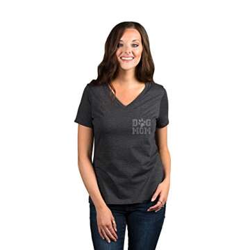 Thread Tank Dog Mom Women's Relaxed V-Neck T-Shirt Tee Charcoal 2X-Large
