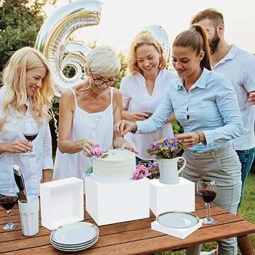 4 Pcs Acrylic Risers for Display White Risers Buffet Risers Dessert Display Stand Hollow Bottoms 4 D...