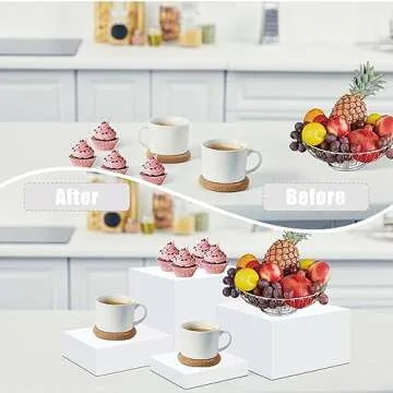 4 Pcs Acrylic Risers for Display White Risers Buffet Risers Dessert Display Stand Hollow Bottoms 4 Different Size Cube Acrylic Product Display Risers for Party Decor