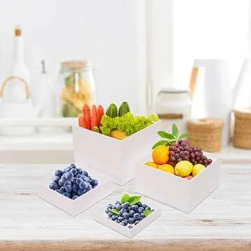 4 Pcs Acrylic Risers for Display White Risers Buffet Risers Dessert Display Stand Hollow Bottoms 4 Different Size Cube Acrylic Product Display Risers for Party Decor