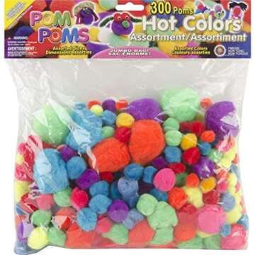 Pepperell Pom Poms - 300 Assorted Colorful Crafting Supplies