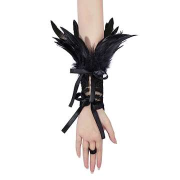 Komorebi Women's Feather Long Lcae Gloves Halloween Feathers Lace Gloves Witch Costume Mesh Elbow Gl...